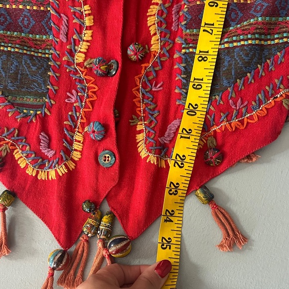 Vintage Colorful Embroidered Red Vest Beaded   Artsy Boho Festival Maximalism L - Picture 7 of 8